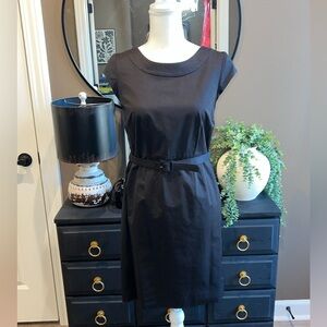 MERONA Collection Solid Black Belted Cap Sleeve Dress Size 4